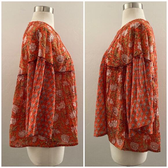 Rachel Zoe Floral Patchwork Top Cottage Peasant Prairie Boho Orange Small NWT - Picture 4 of 10